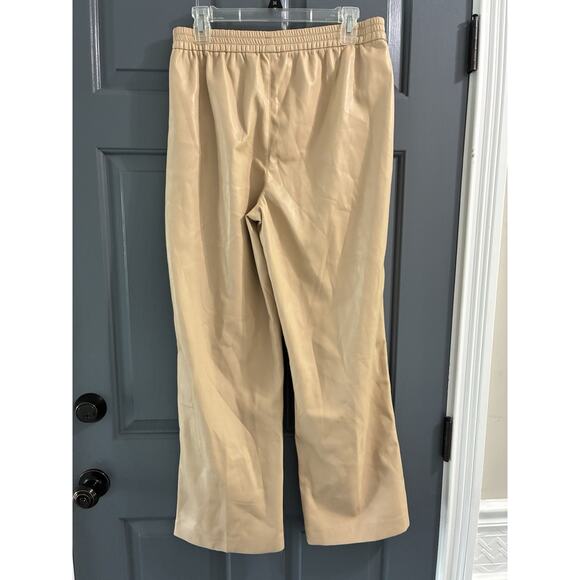 Elie Tahari Vegan Leather Wide Leg Pants Pull On Faux Leather M Mushroom Tan NWT - Picture 7 of 8